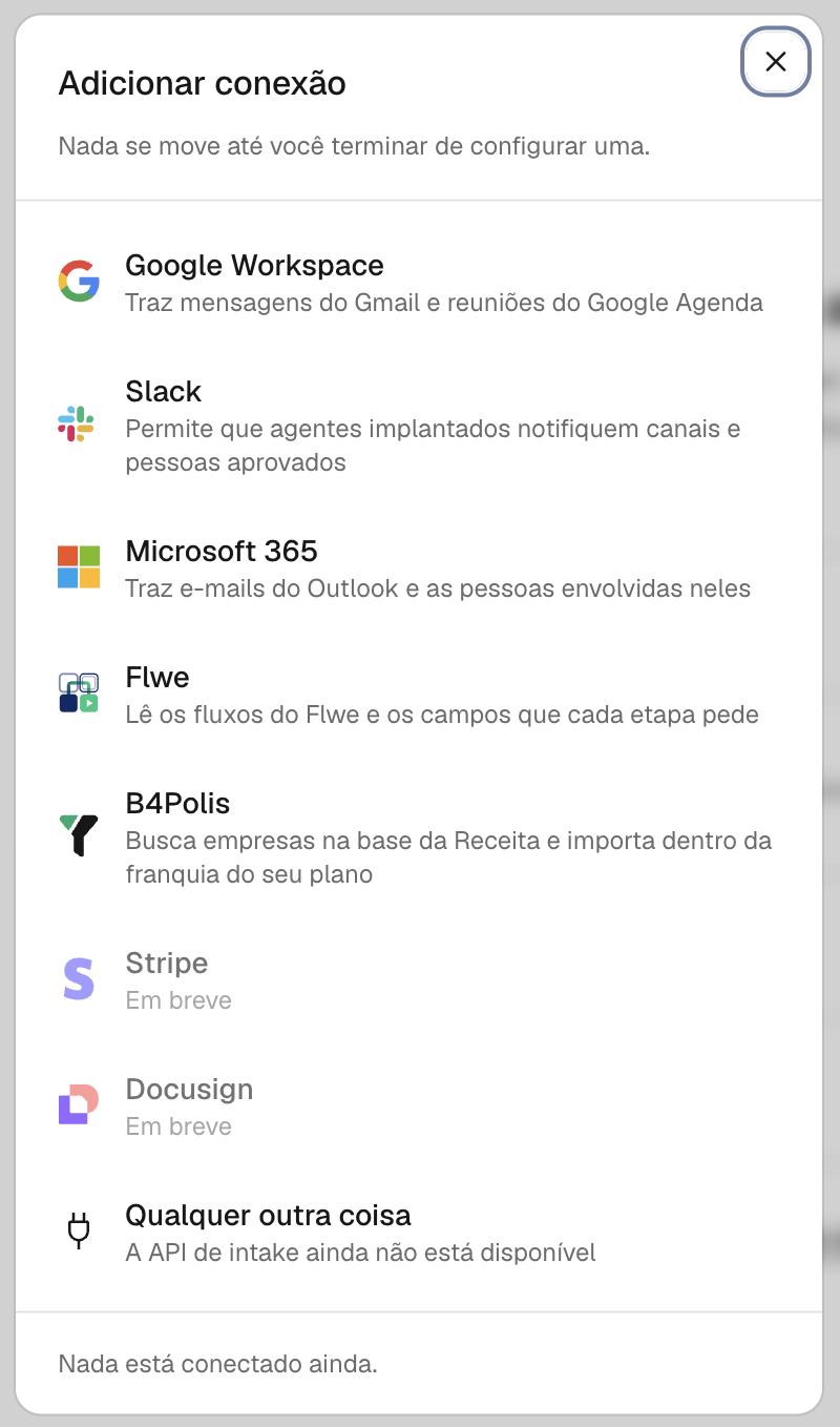 Adicionar conexão no Flwe CRM